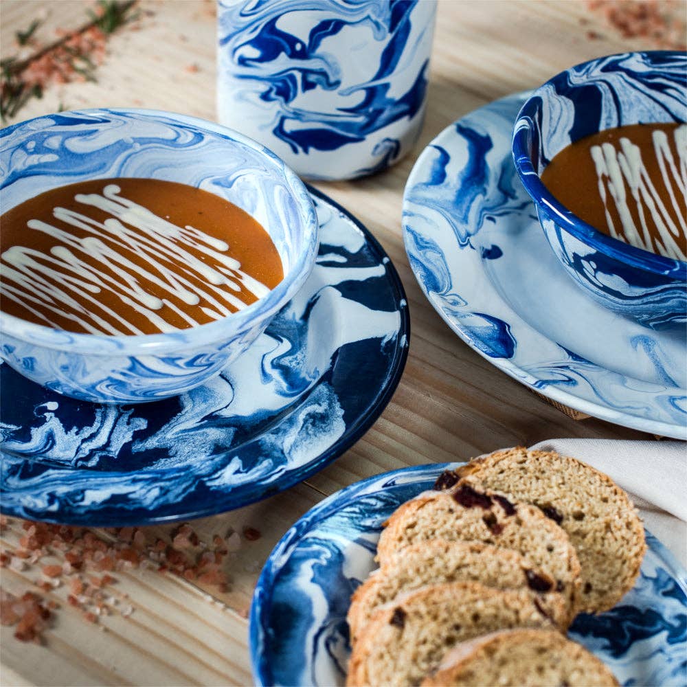 Hand Marbled Enamelware Dining Set - Blue