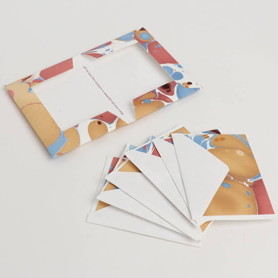 Hand Marbled Notecard Set - 6 Cards: Desert Mountain