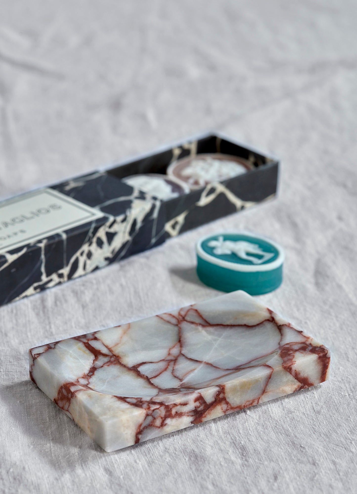 Red & White Marble Soap Dish - Rectangle