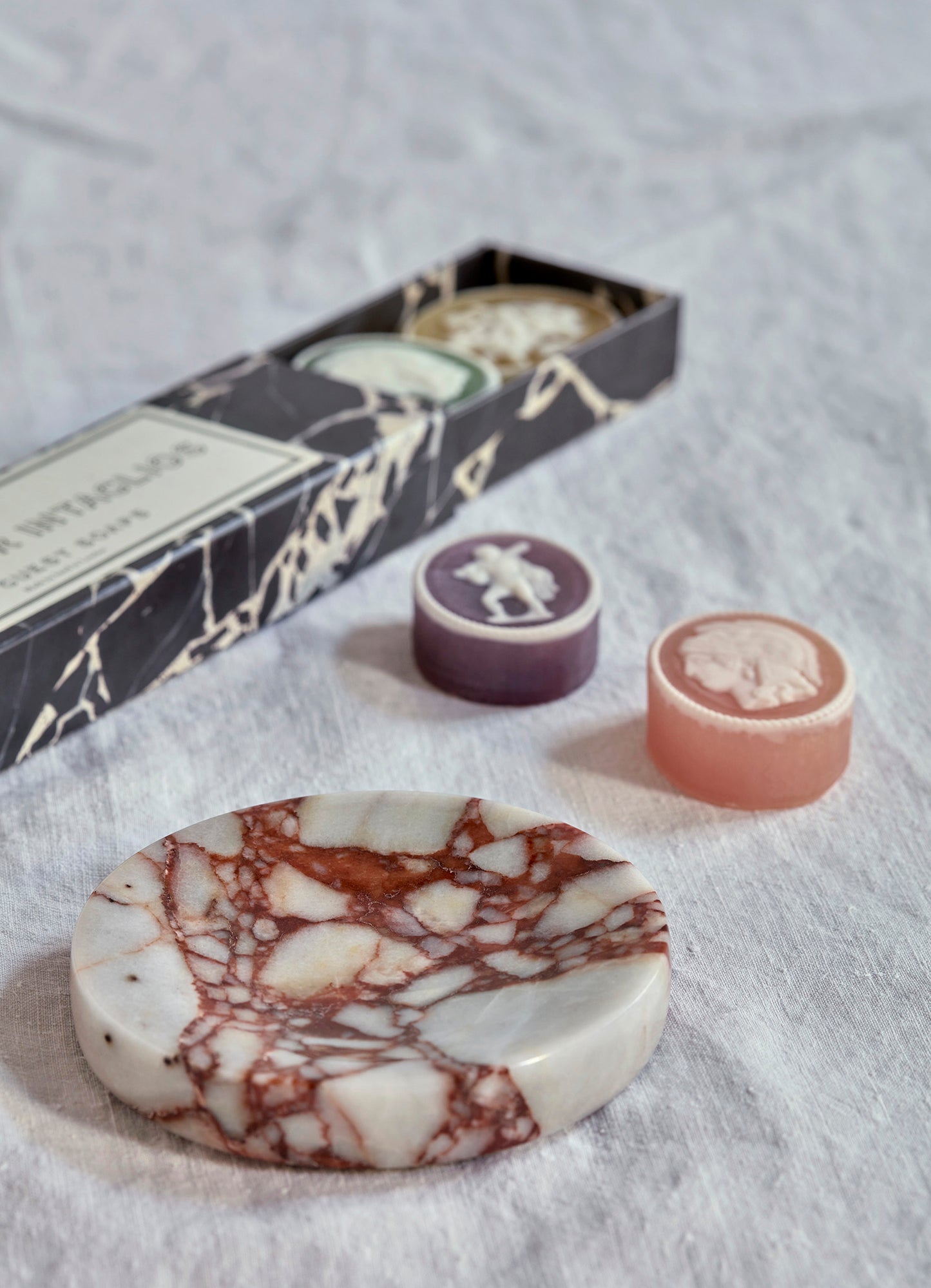 Red & White Marble Soap Dish  - Round