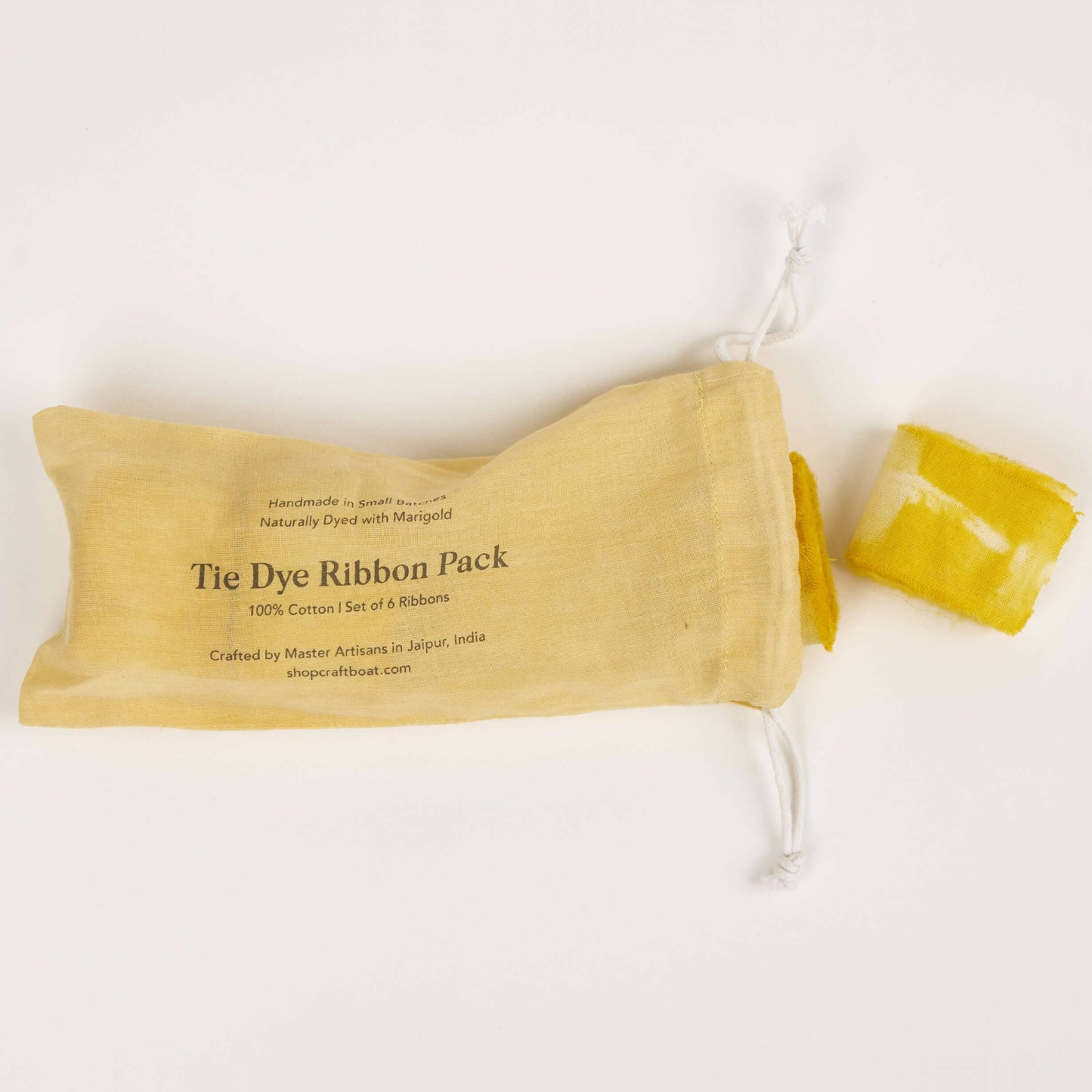 Butter Yellow Natural Dyed Cotton Ribbon - Pack of 6
