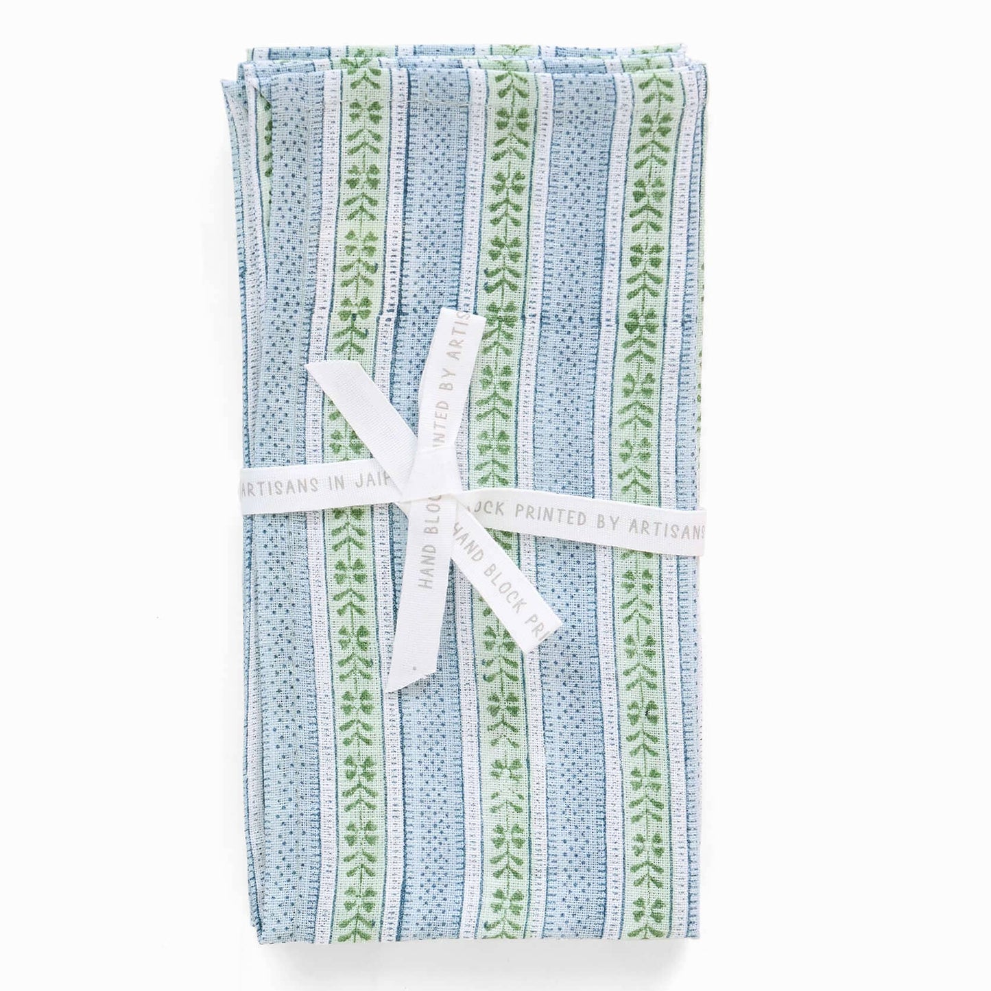 Block Printed Linen Napkin Set Of 2: Mint/Sky Rhea