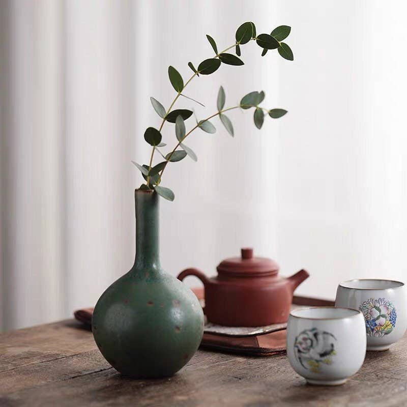 Handmade Ceramic Emerald Gourd Vase