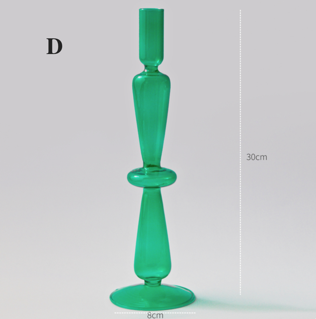 Tall Green Glass Candle Holder / Vase