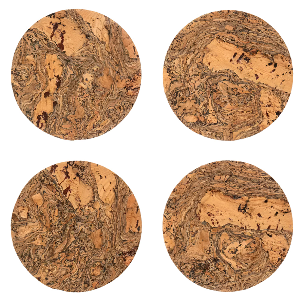 Round Natural Cork Coasters Set of 4 - Grey