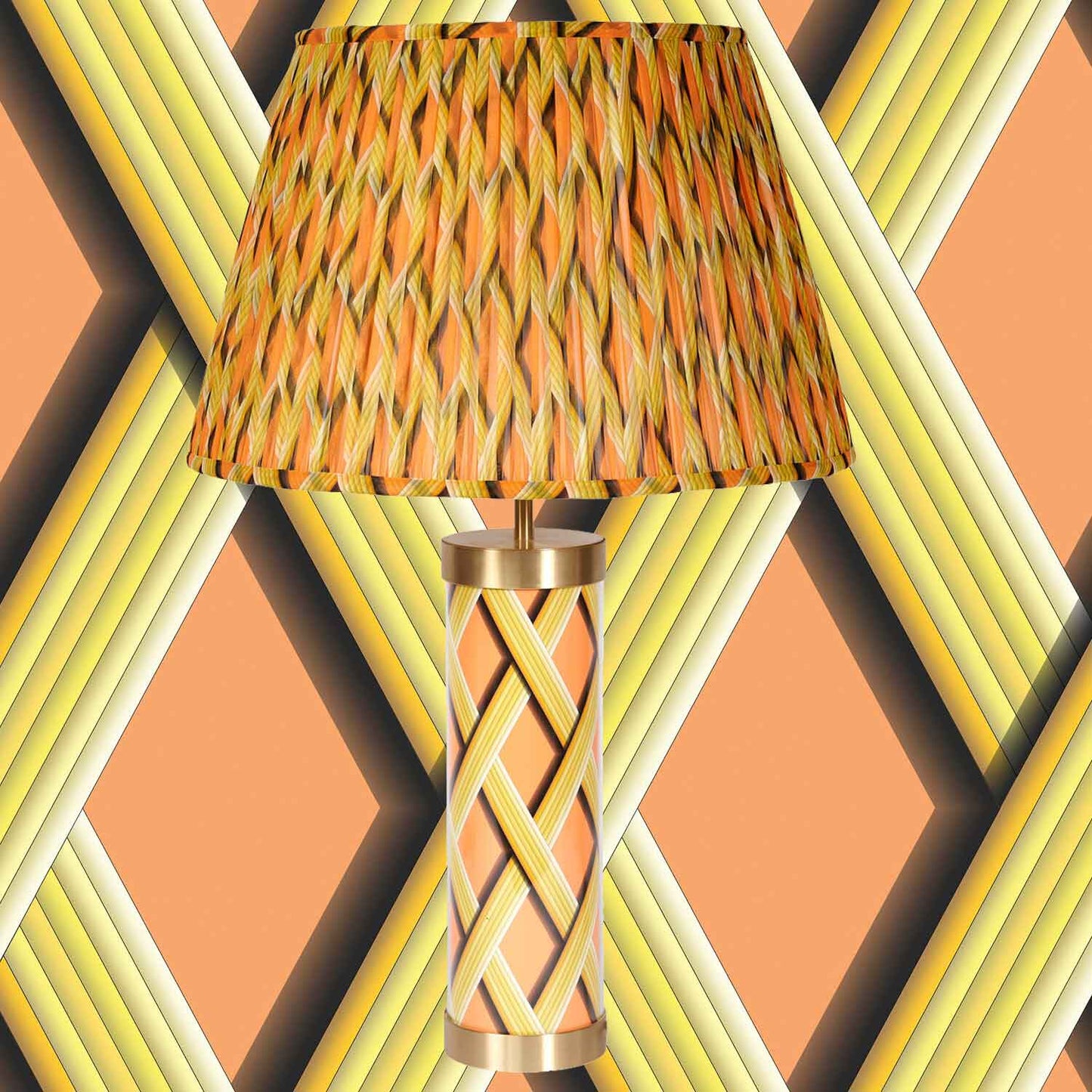 Trellis Work - Apricot Glass & Brass Lamp