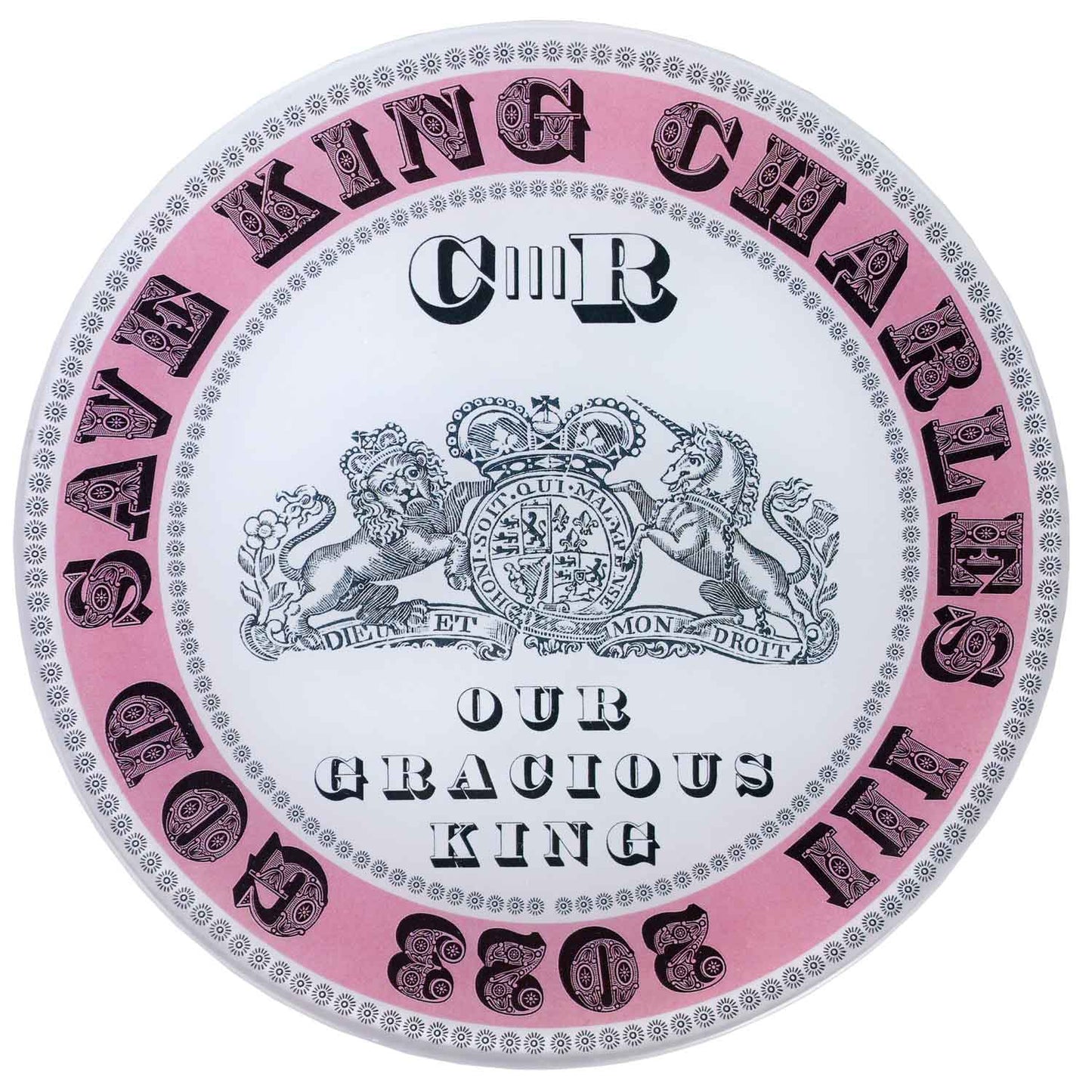 7” 'King Charles III 2023' Commemorative Decoupage Plate - Pink