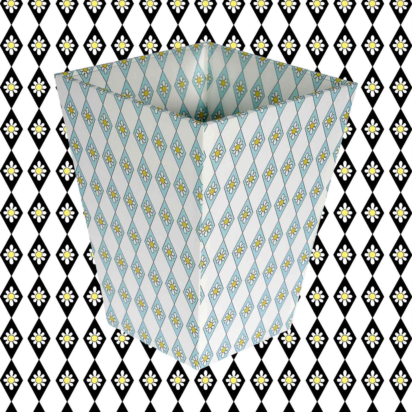 Waste Paper Bin - Blue Diamond Daisy