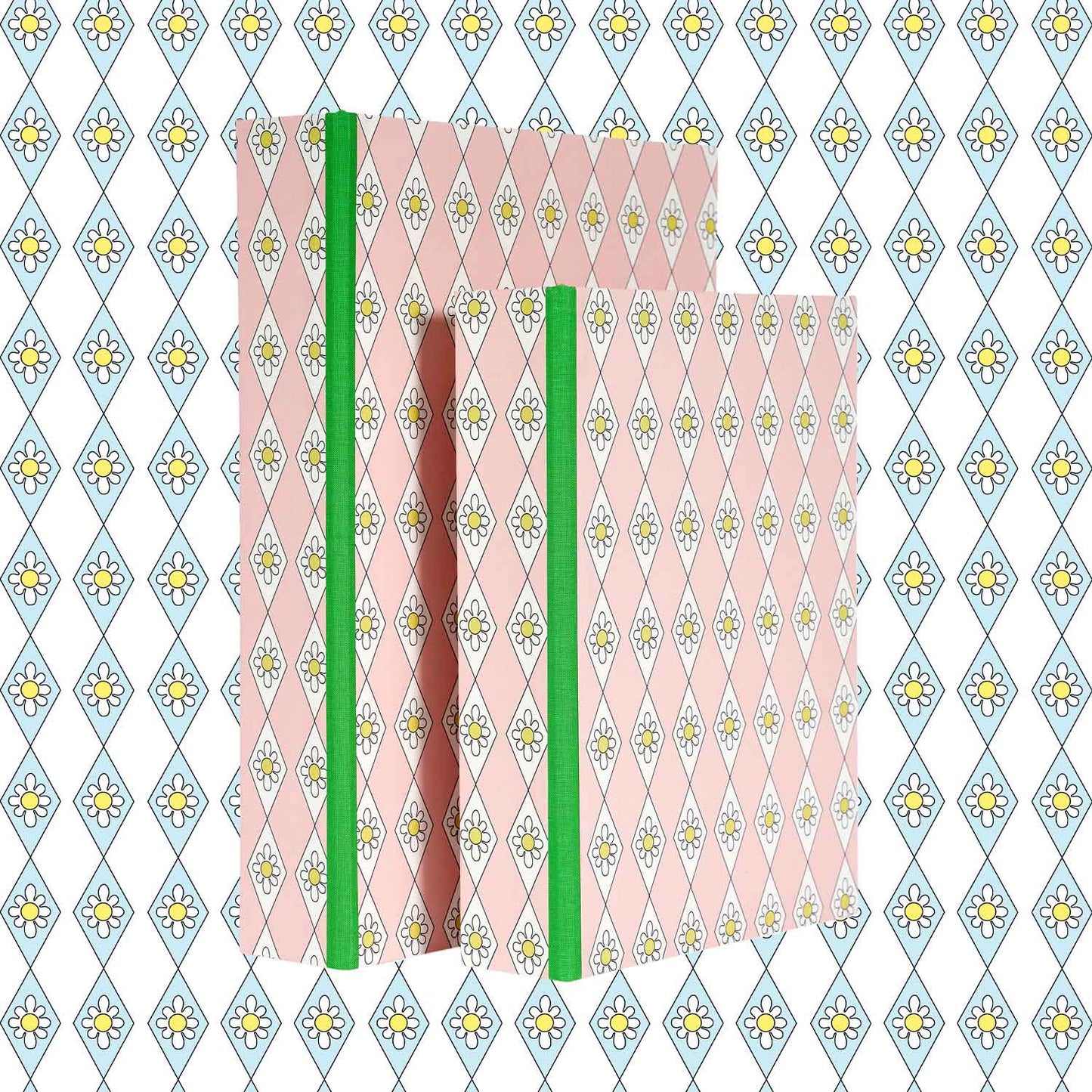 A4 Boxfile - Pink Diamond Daisy - Green Grass