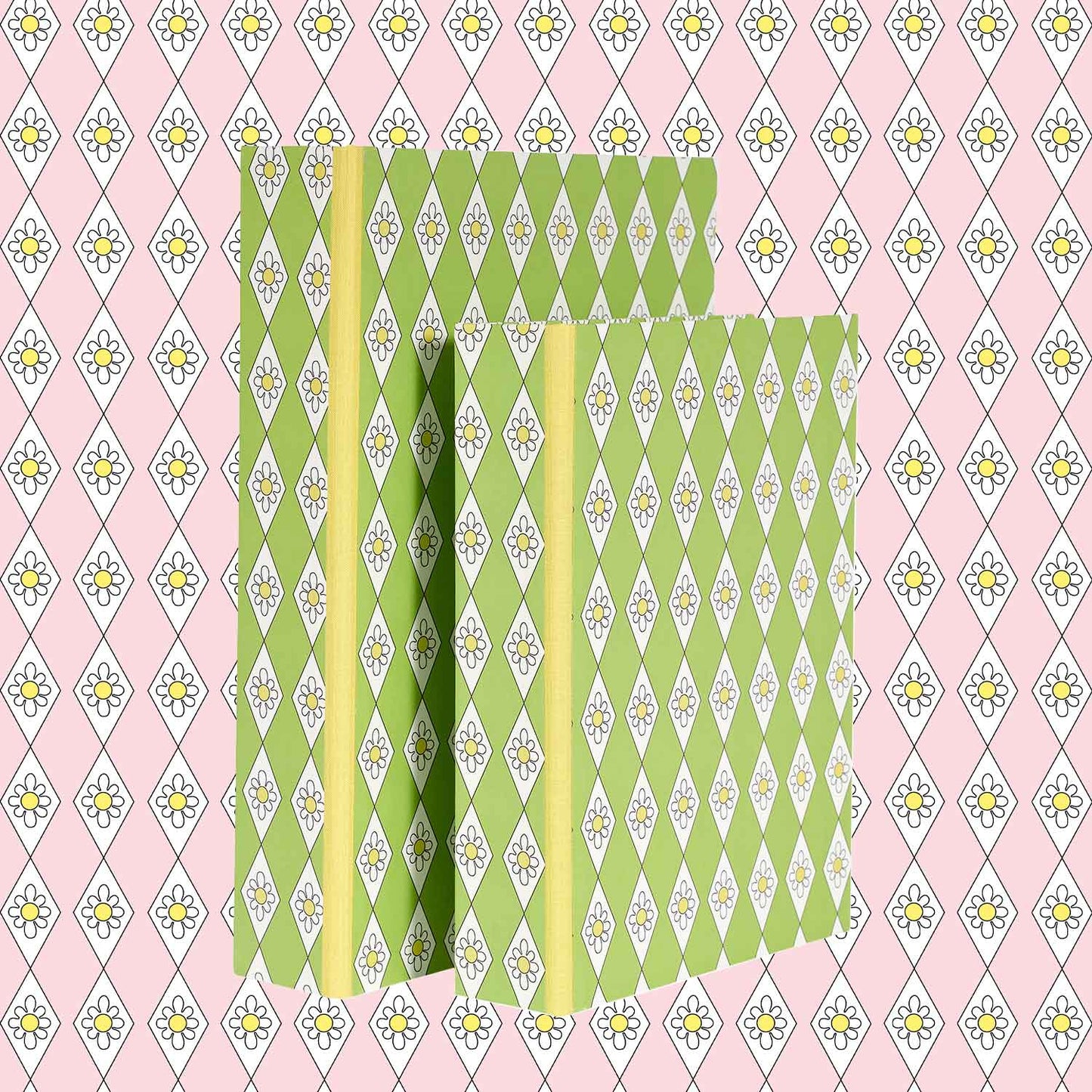 A5 Boxfile - Green Diamond Daisy - Yellow