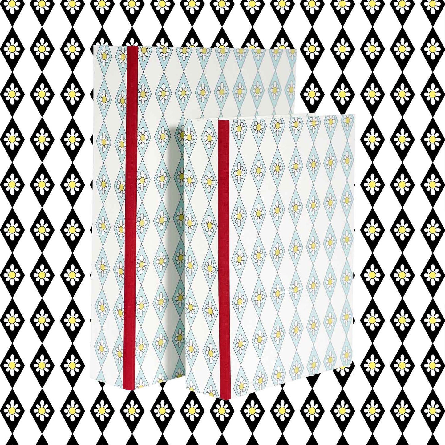 A4 Boxfile - Blue Diamond Daisy - Red