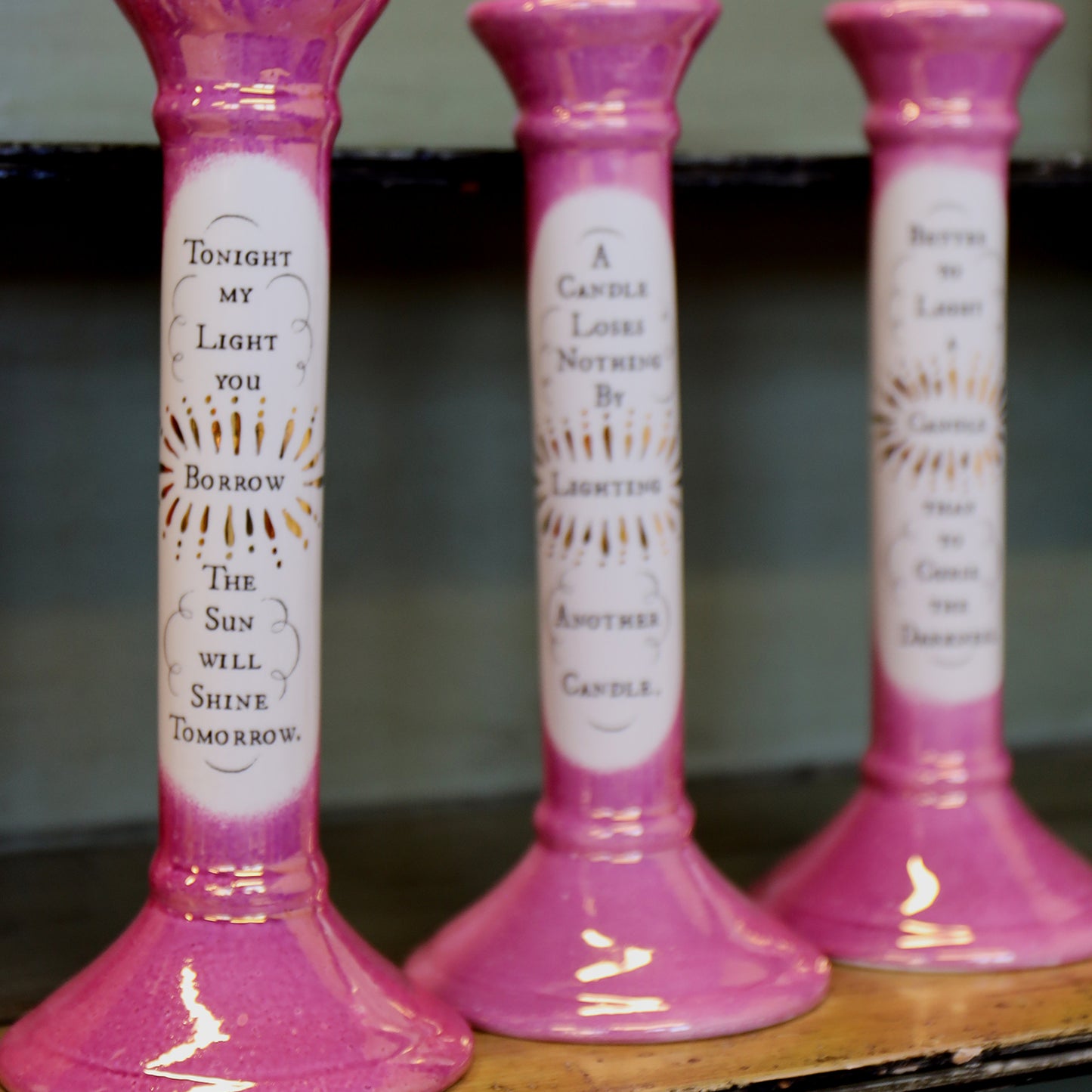 'Better To Light A Candle' Pink Lustre Candlestick