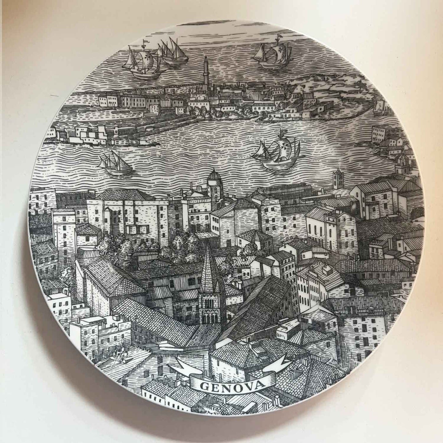 Set Of Six Piero Fornasetti 'CITIES OF ITALY' Plates, circa 1950.