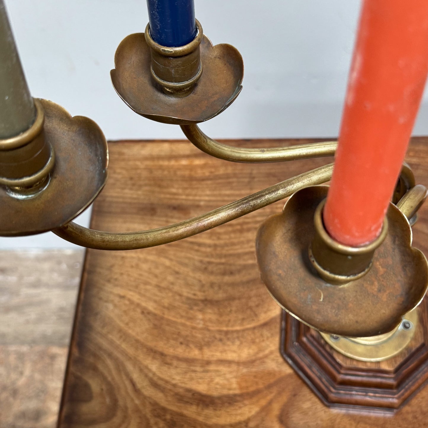 An Early 20th Century Oak & Brass Candelabra