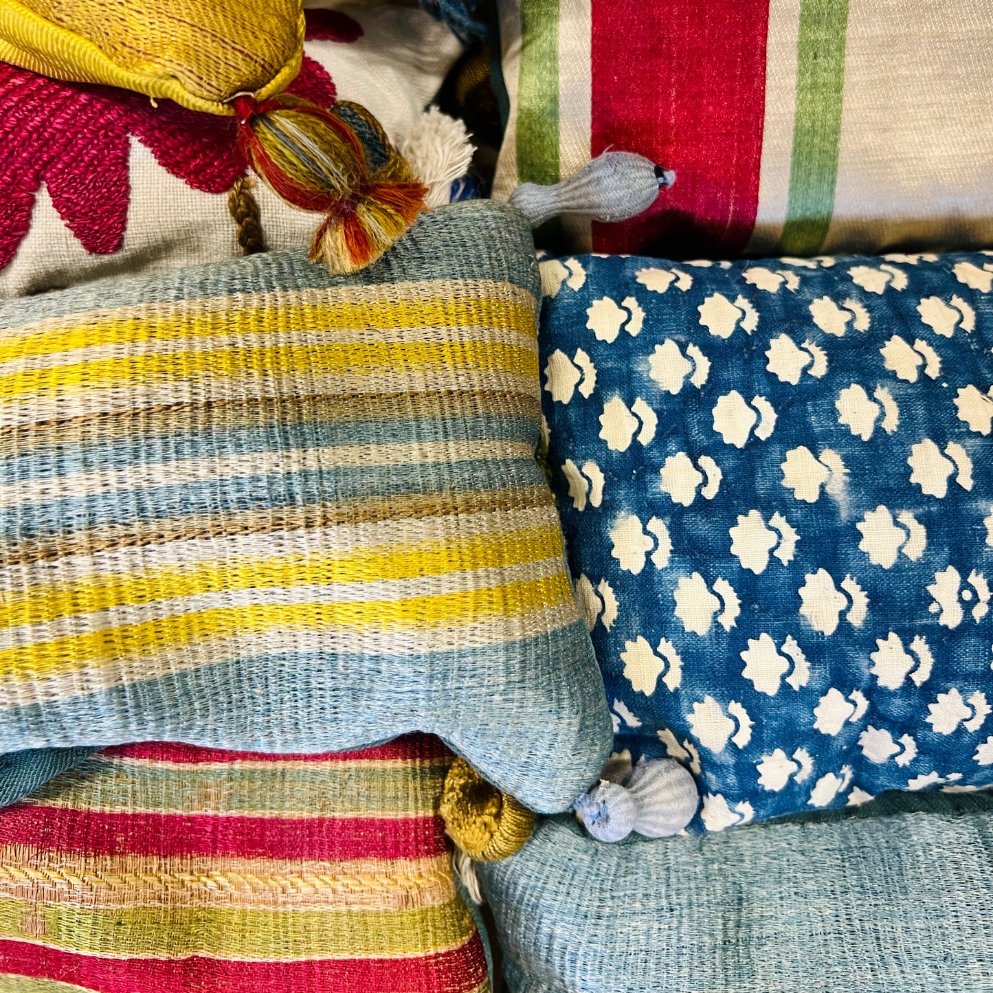 19th Century Indigo Quilted Lavender Pillow - L