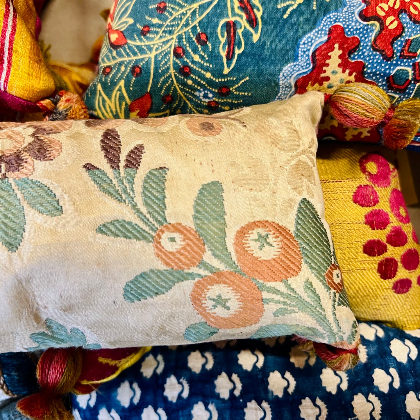 19th Century Indigo Provencal Quilt Fragment Lavender Pillow - XL