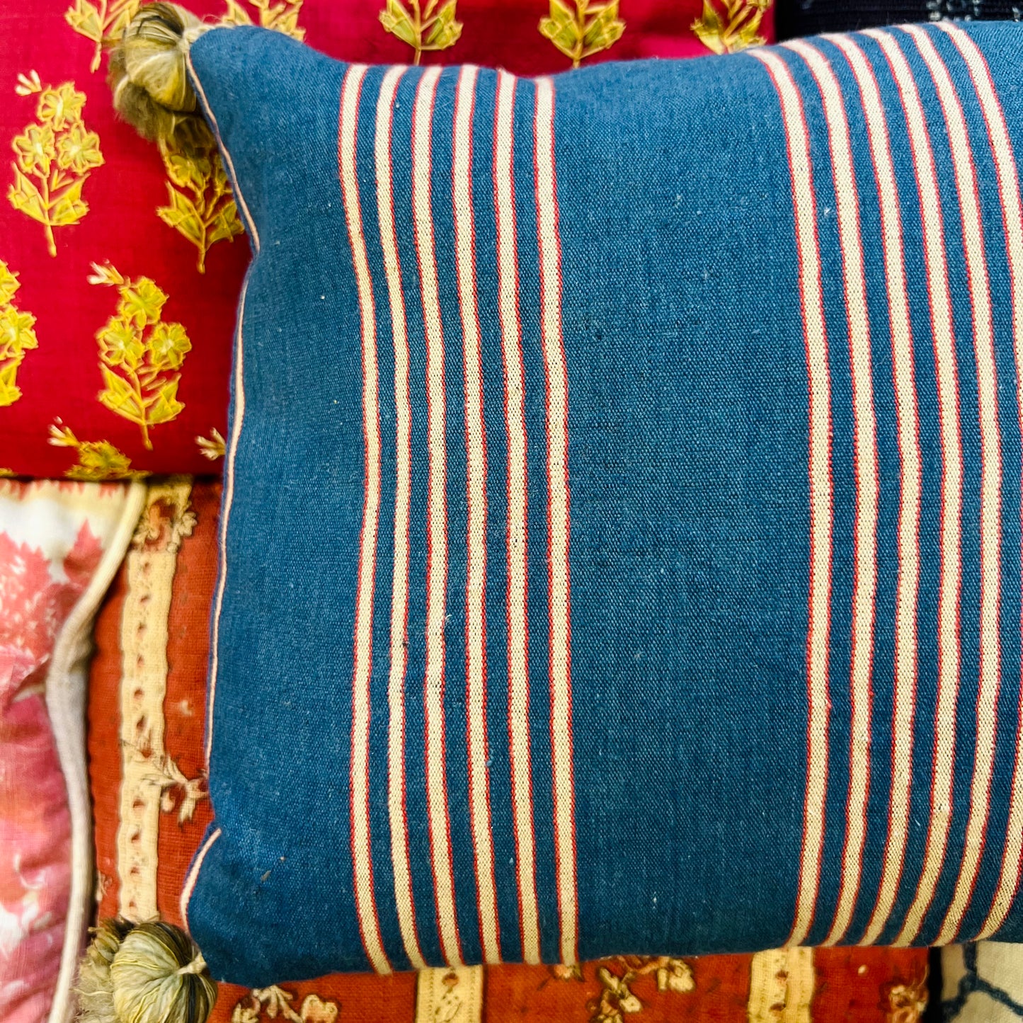 19th Century Indigo Provencal Quilt Fragment Lavender Pillow - XL