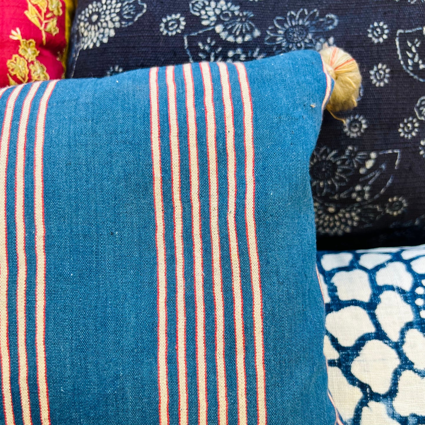19th Century Indigo Provencal Quilt Fragment Lavender Pillow - XL
