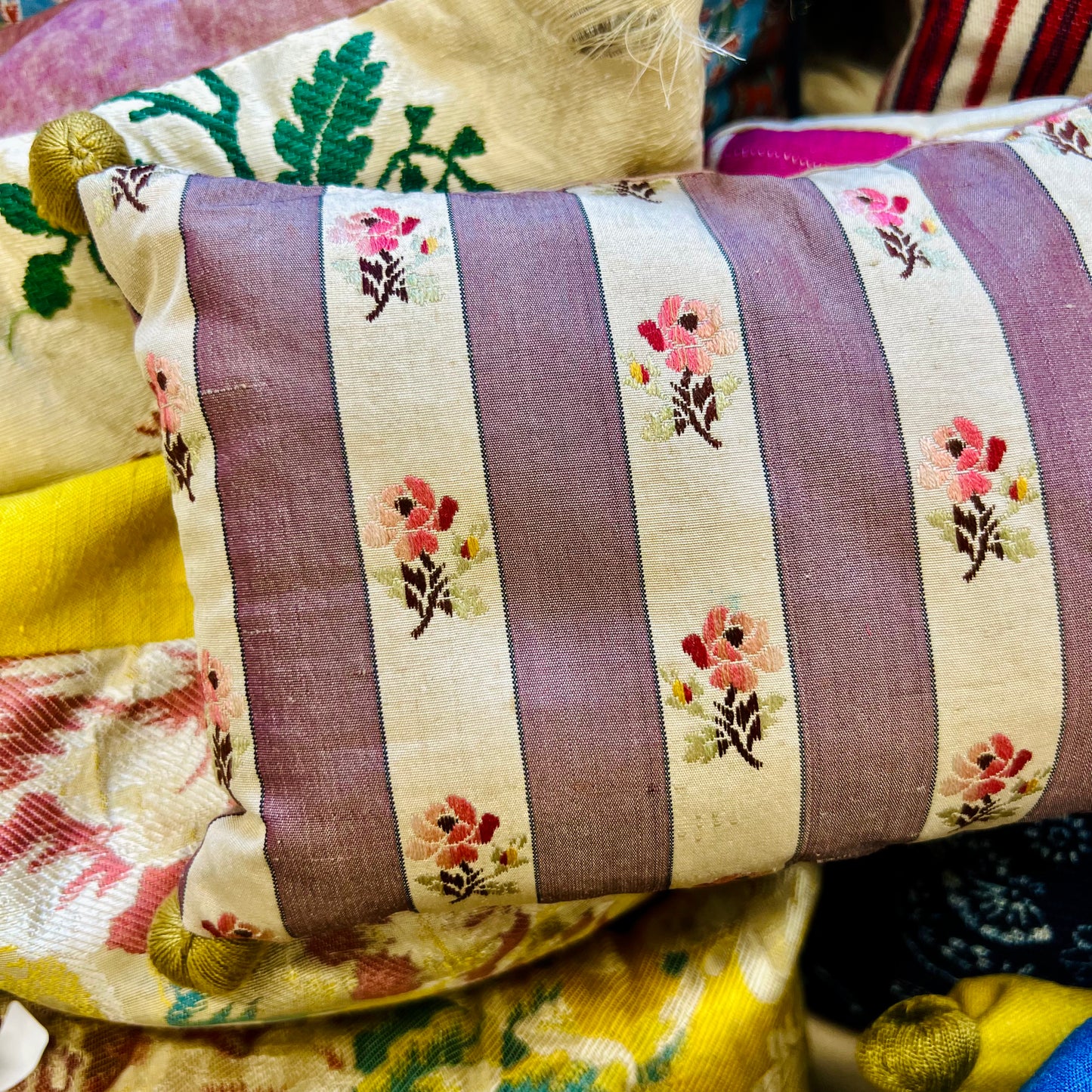 Indian Silk Stripe Lavender Pillow - M