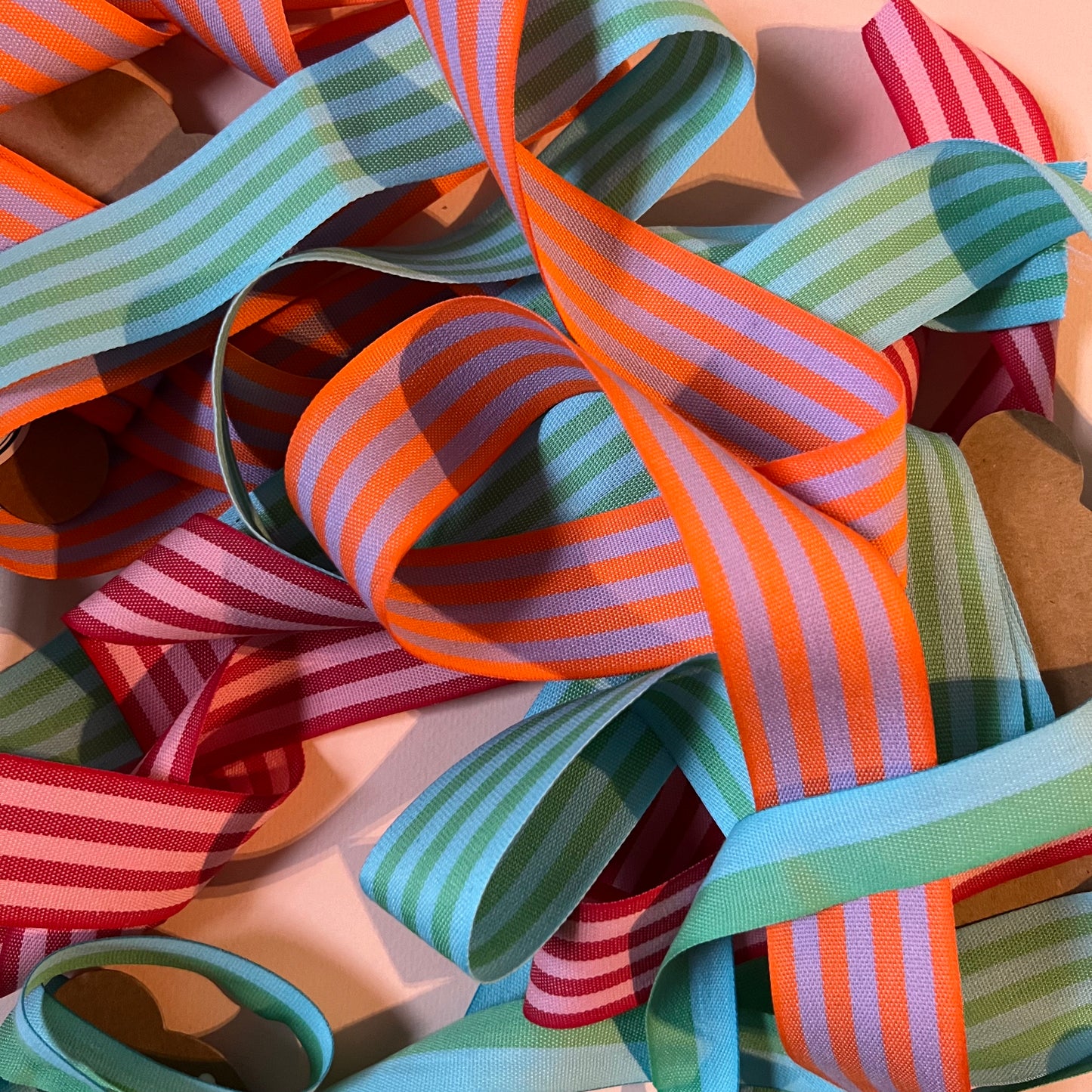 Turquoise/Green Striped Cotton Ribbon 35mm x 5m