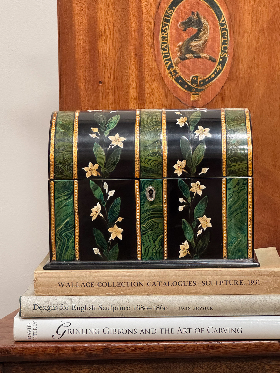 A C19th Faux Malachite Tea Caddy