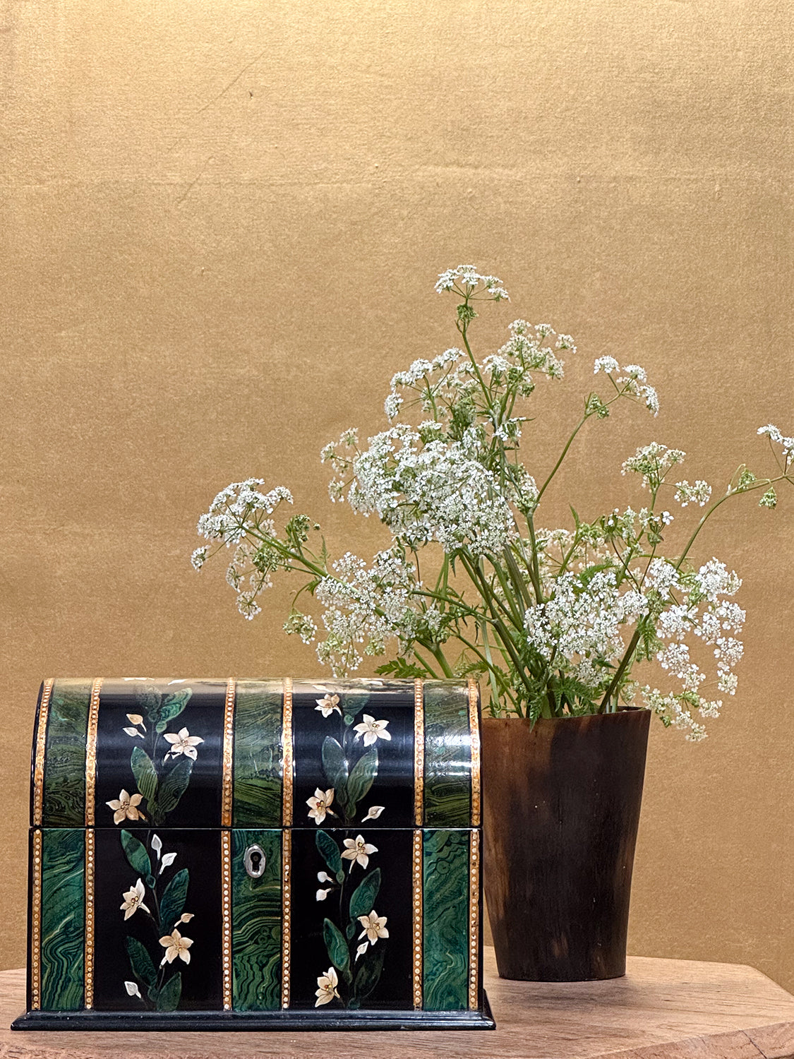 A C19th Faux Malachite Tea Caddy