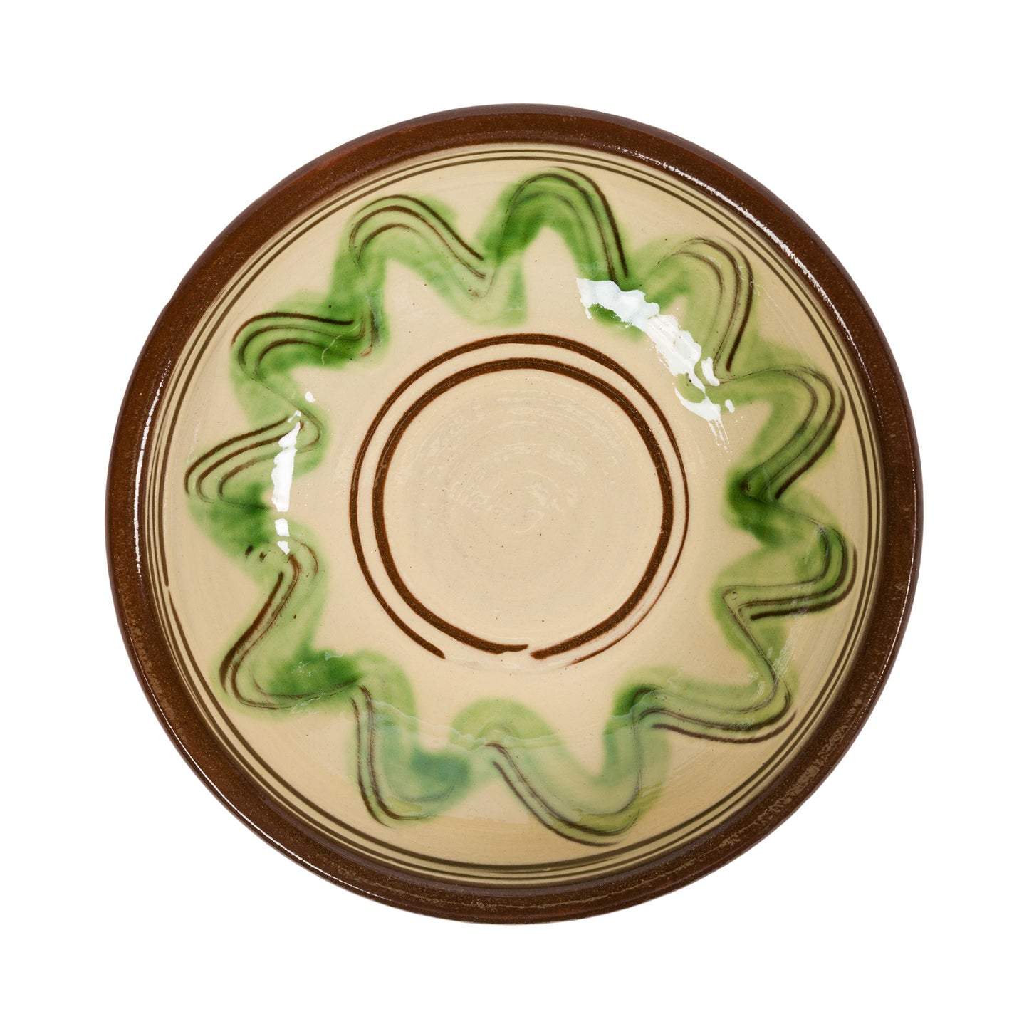 Slipware Pasta Bowl - Green/Cream