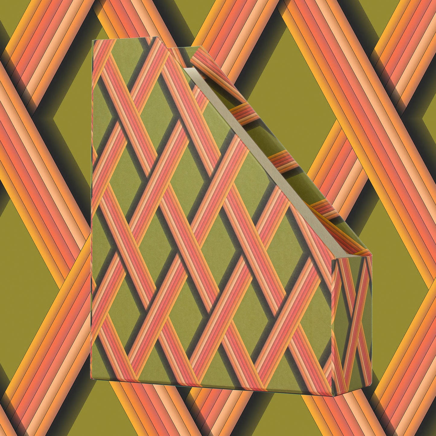 Magazine File - Bright Olive Trellis Work
