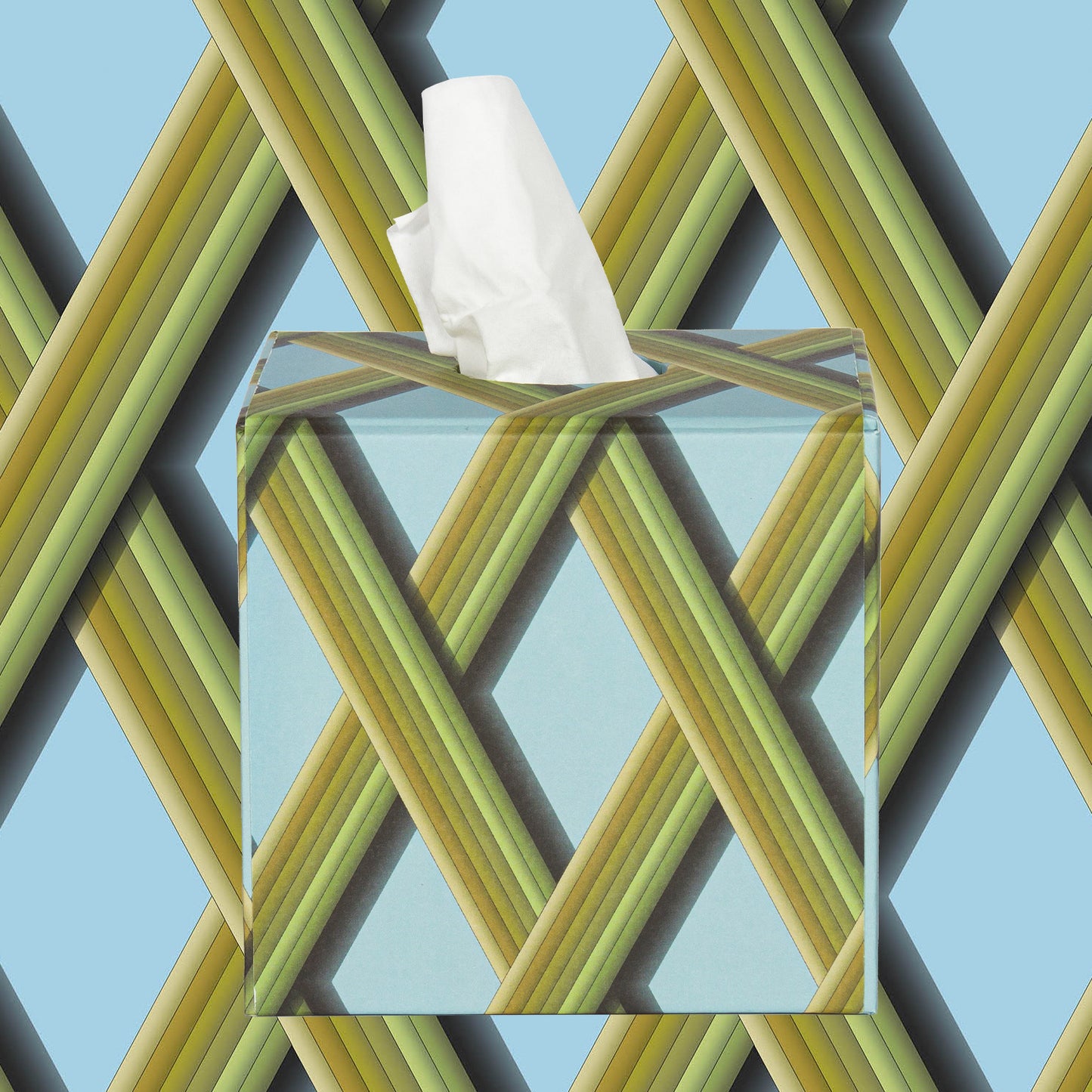 Tissue Box - Sky Blue Trellis Work