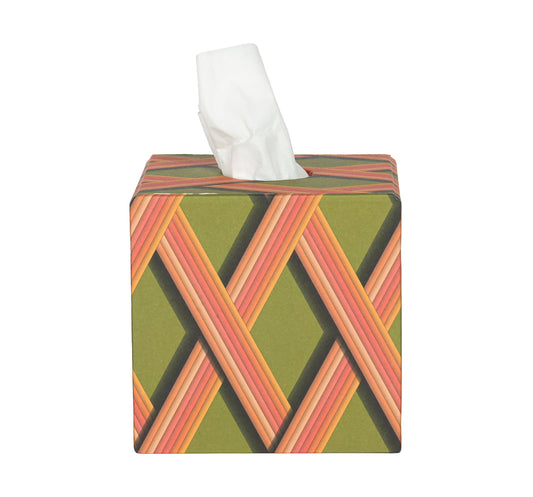 Tissue Box - Bright Olive Trellis Work