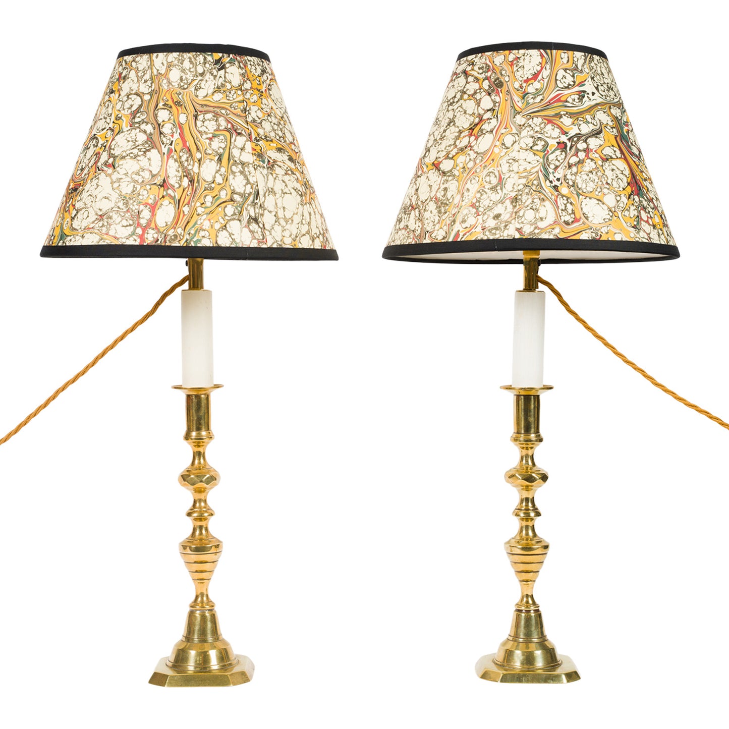 Pair Antique Tall Brass Candlestick Lamps
