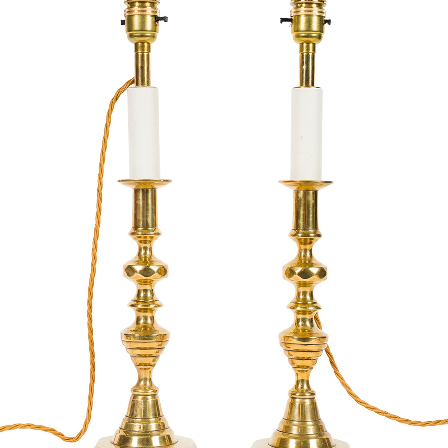 Pair Antique Brass Candlestick Lamps
