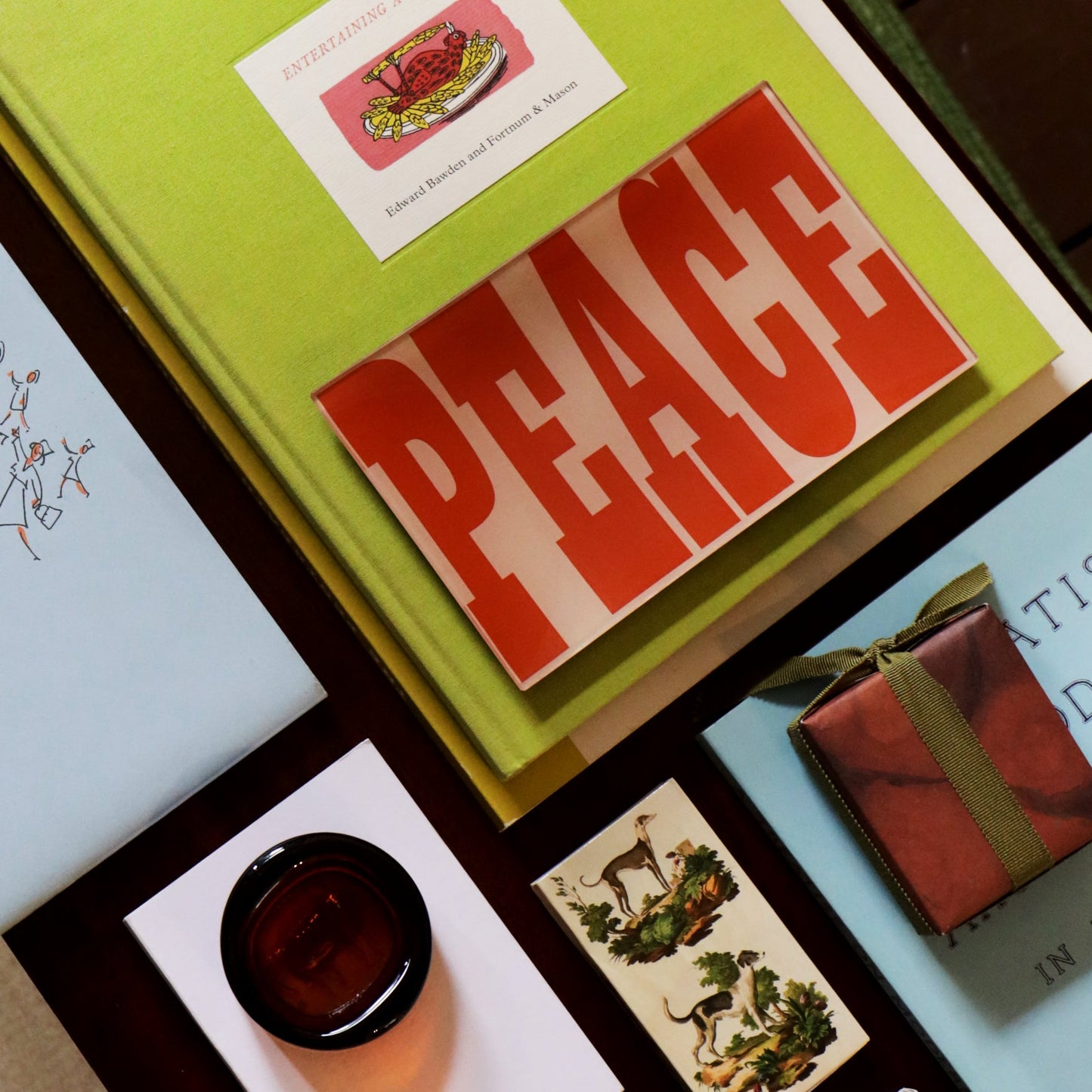 5" x 8" Peace Decoupage Tray - Olive Green & Red Oxide