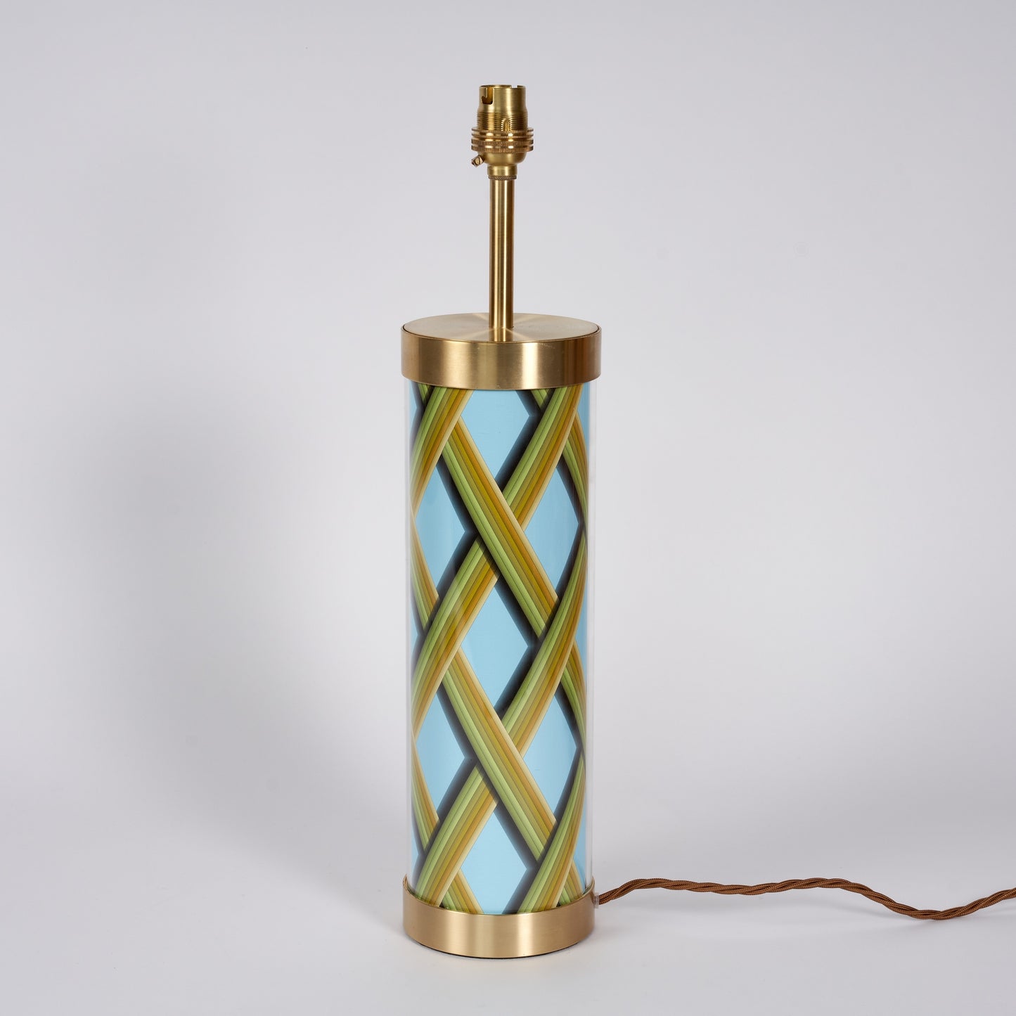 Trellis Work - Sky Blue Glass & Brass Lamp