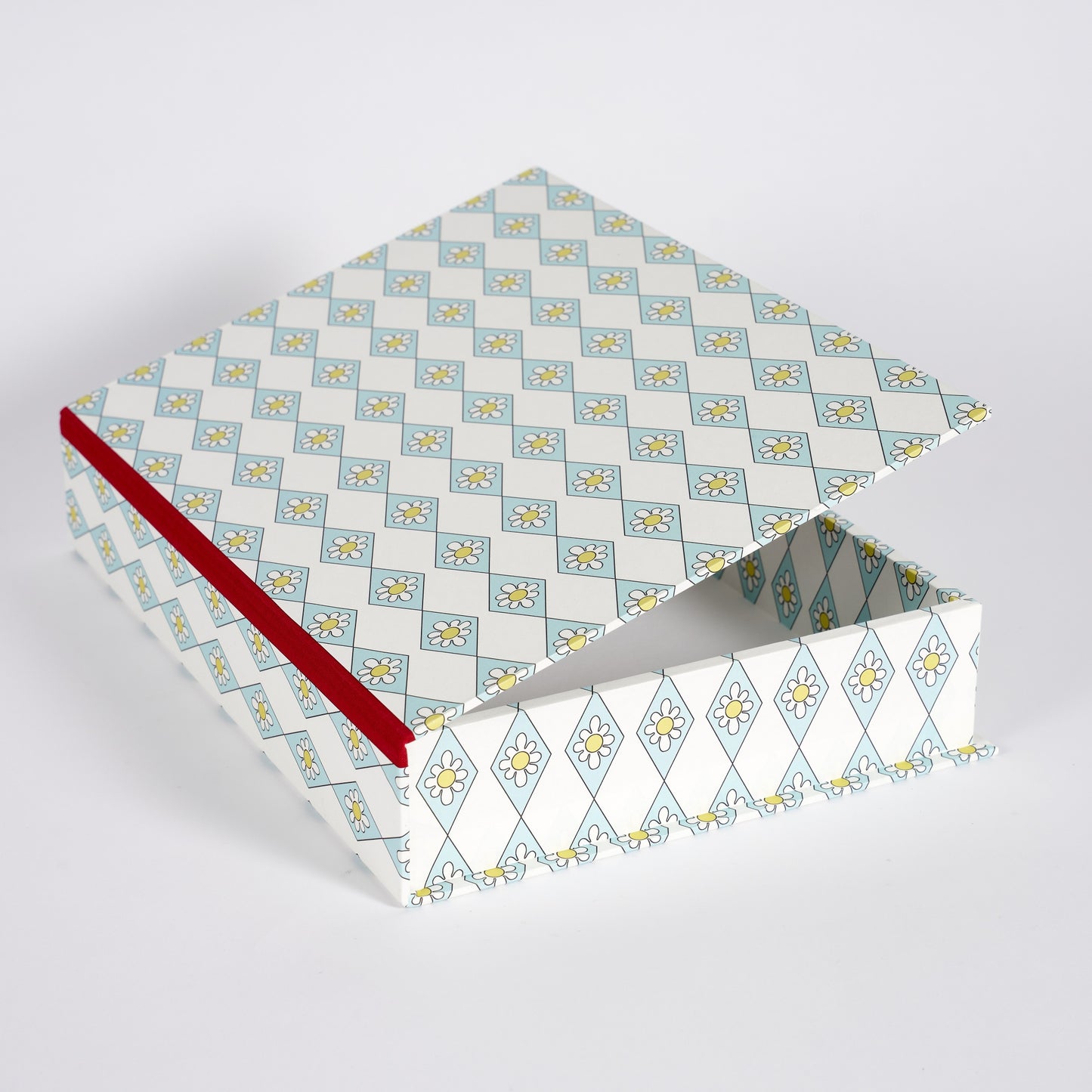 A4 Boxfile - Blue Diamond Daisy - Red