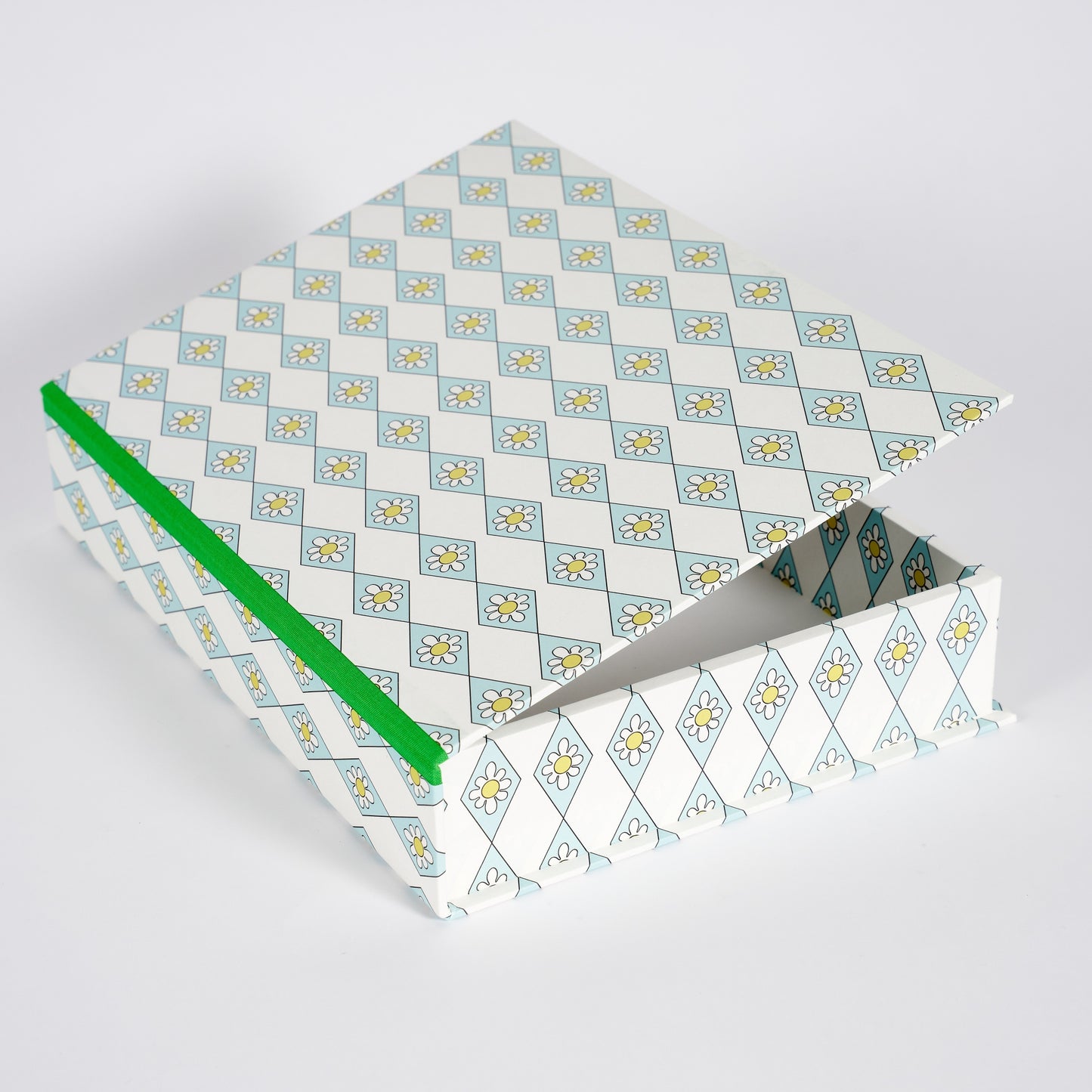 A4 Boxfile - Blue Diamond Daisy - Green Grass