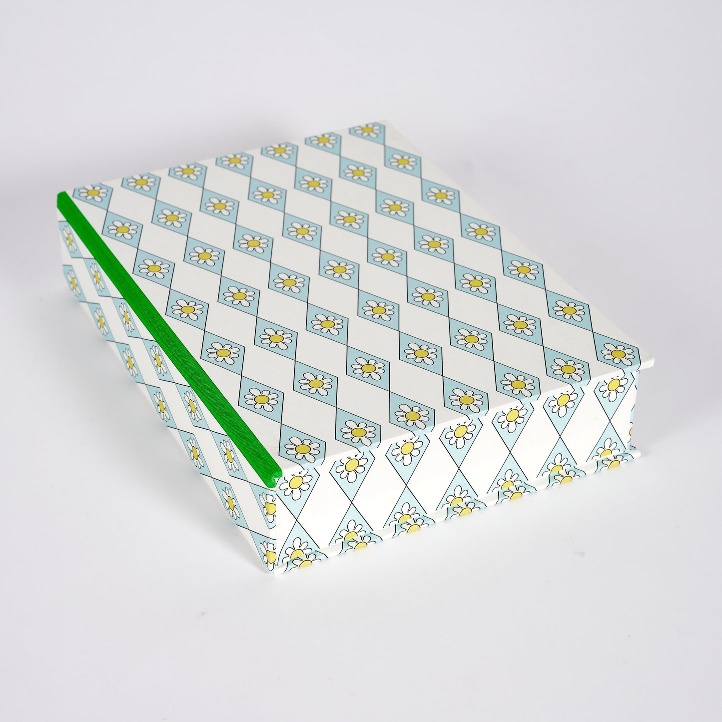 A5 Boxfile - Blue Diamond Daisy - Green Grass