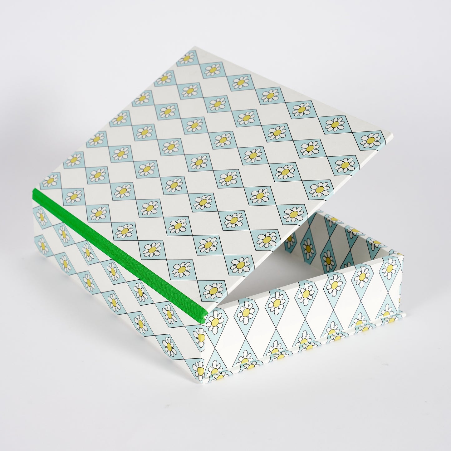 A5 Boxfile - Blue Diamond Daisy - Green Grass