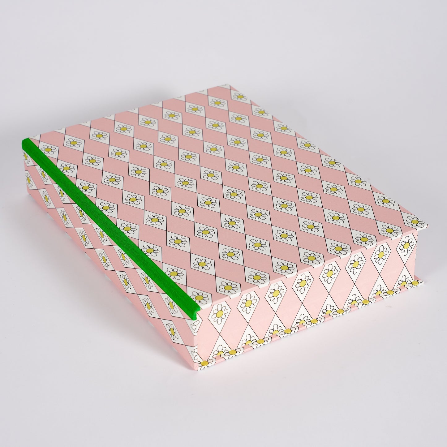 A4 Boxfile - Pink Diamond Daisy - Green Grass
