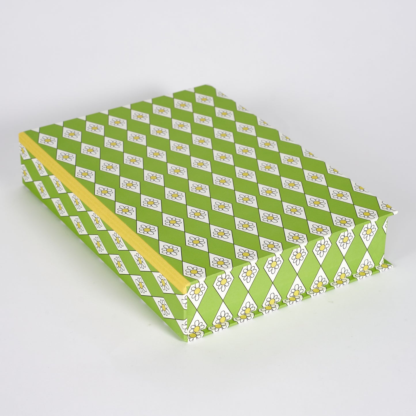 A4 Boxfile - Green Diamond Daisy - Yellow