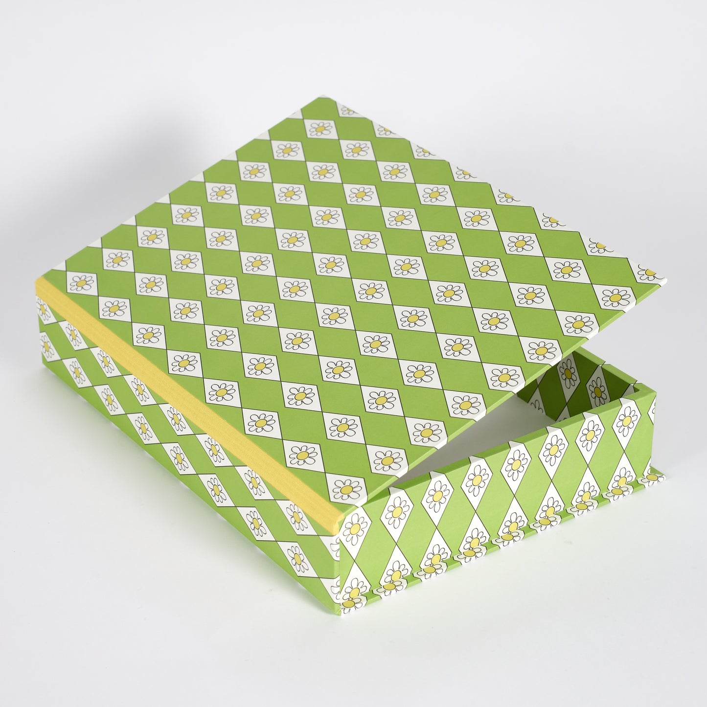 A4 Boxfile - Green Diamond Daisy - Yellow