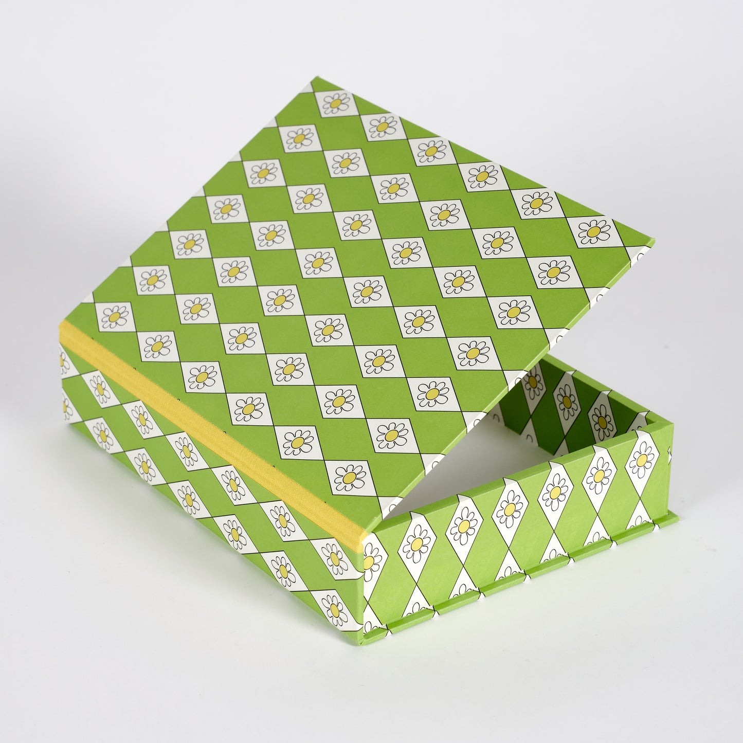 A5 Boxfile - Green Diamond Daisy - Yellow