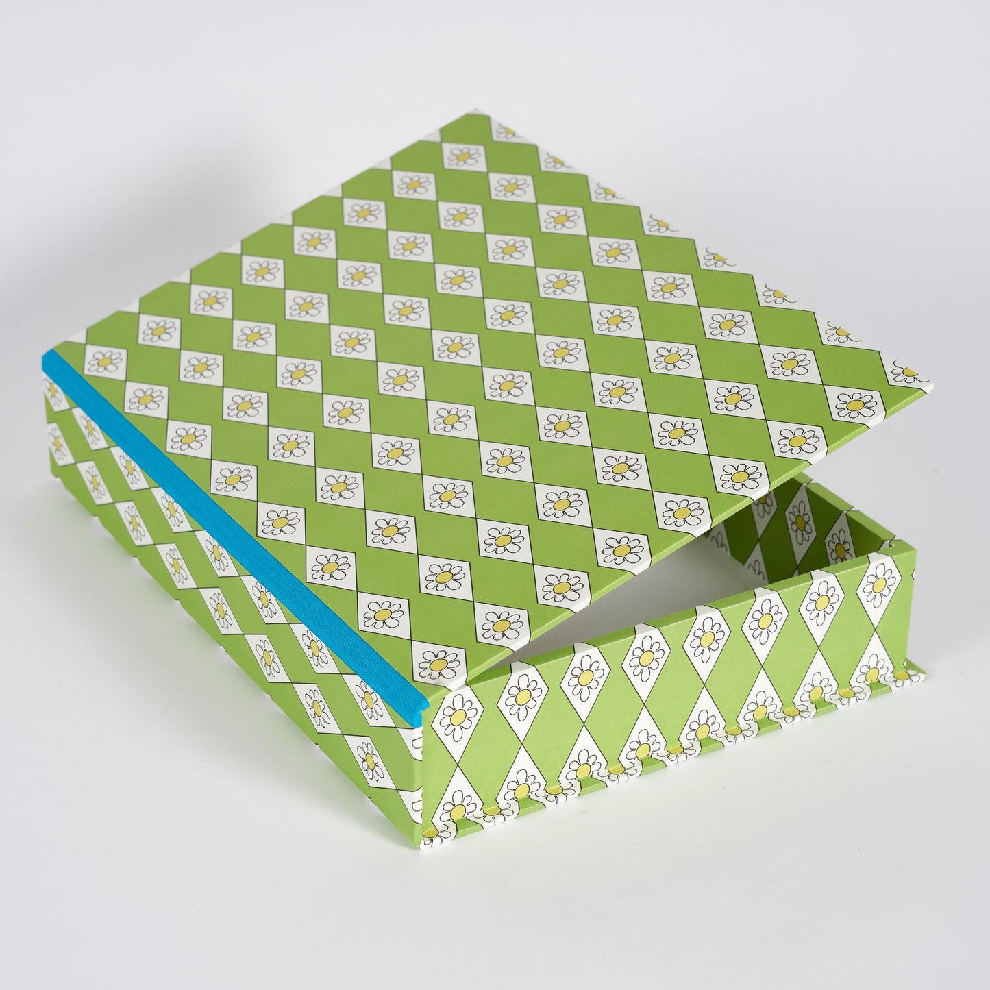 A4 Boxfile - Green Diamond Daisy - Blue
