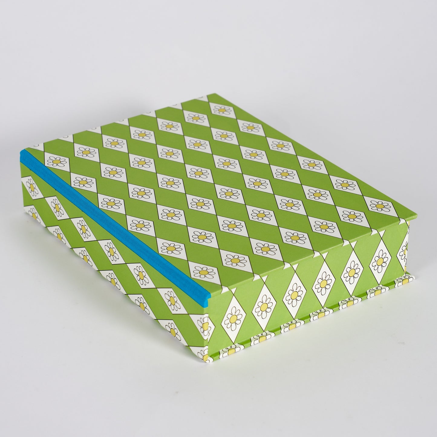 A5 Boxfile - Green Diamond Daisy - Blue