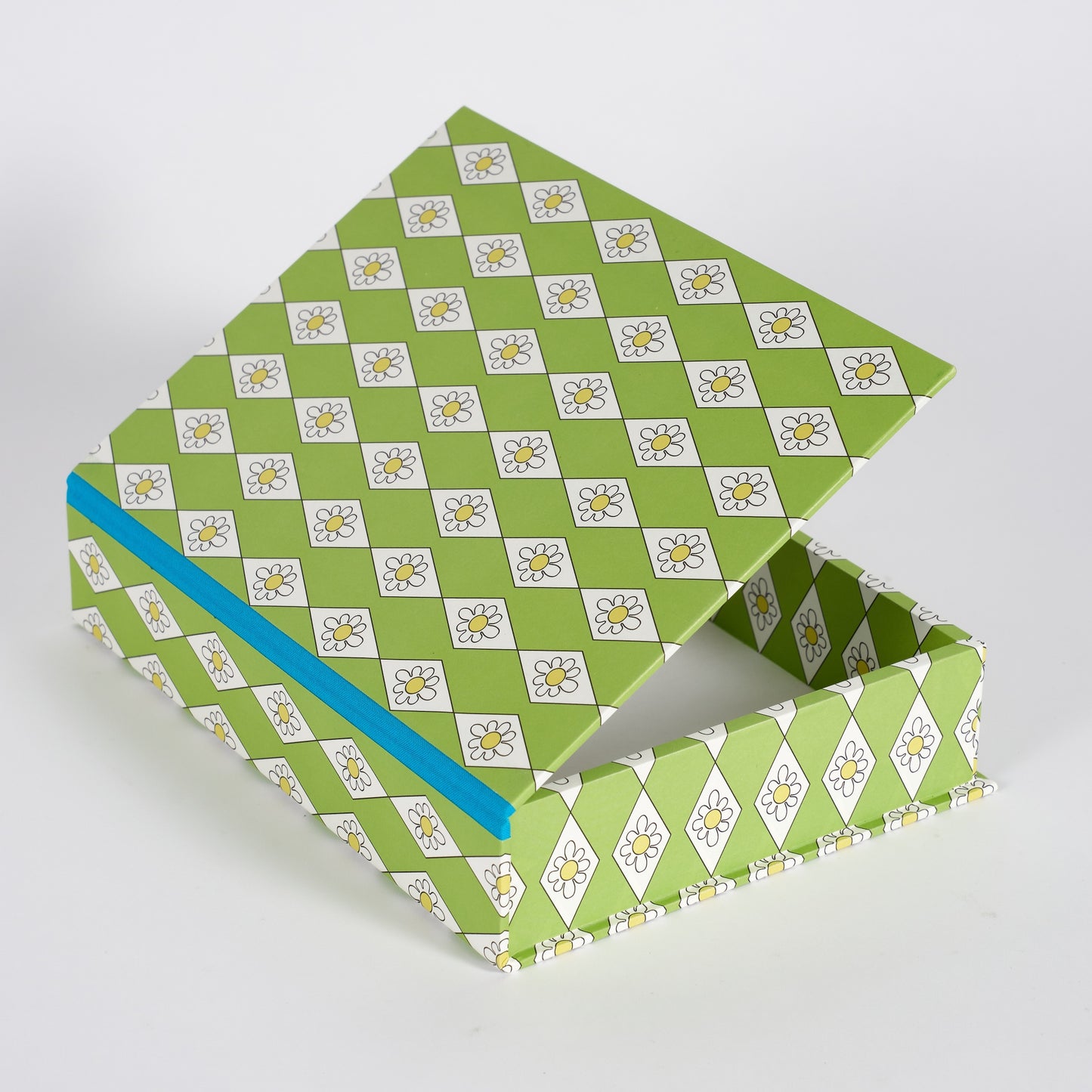 A5 Boxfile - Green Diamond Daisy - Blue