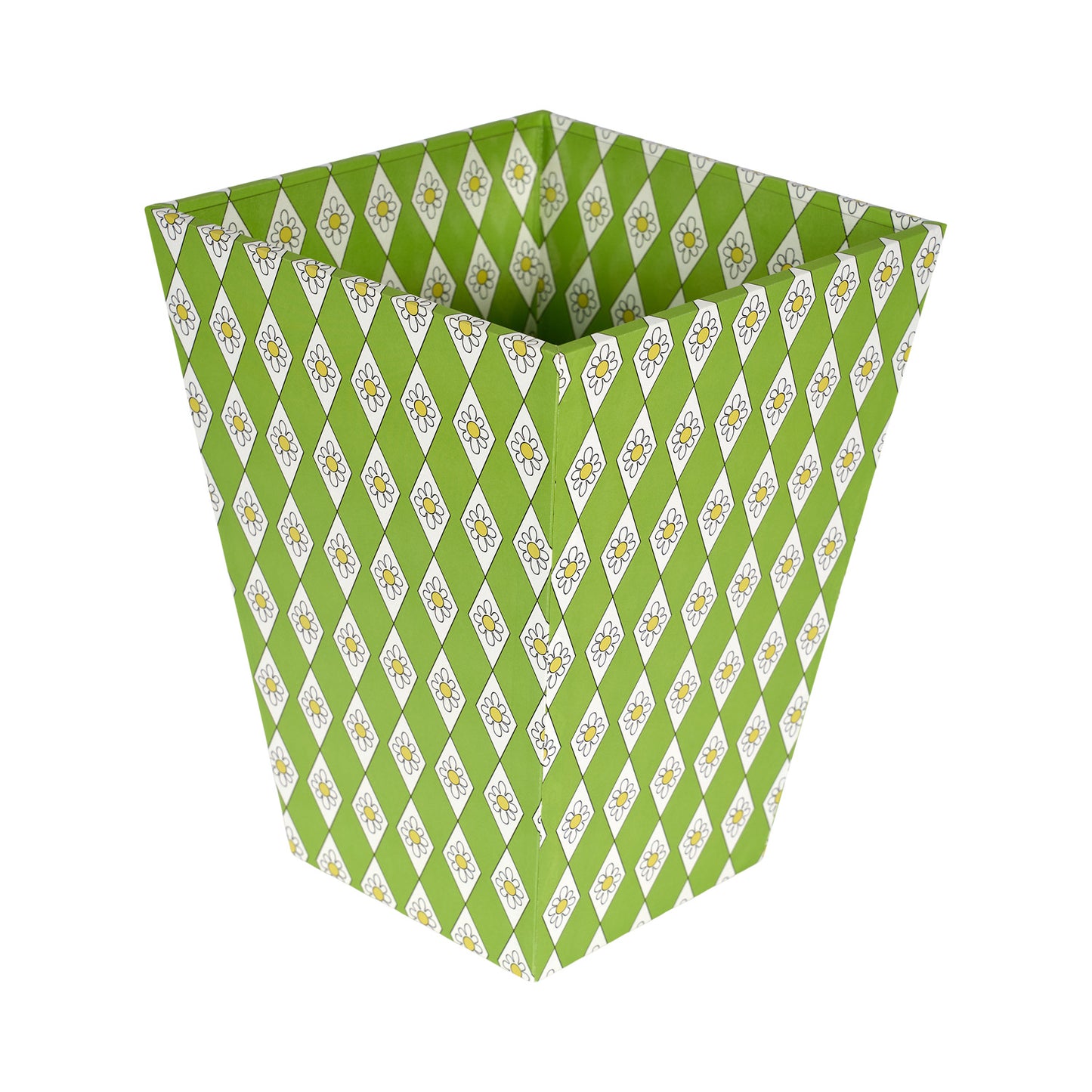 Waste Paper Bin - Green Diamond Daisy