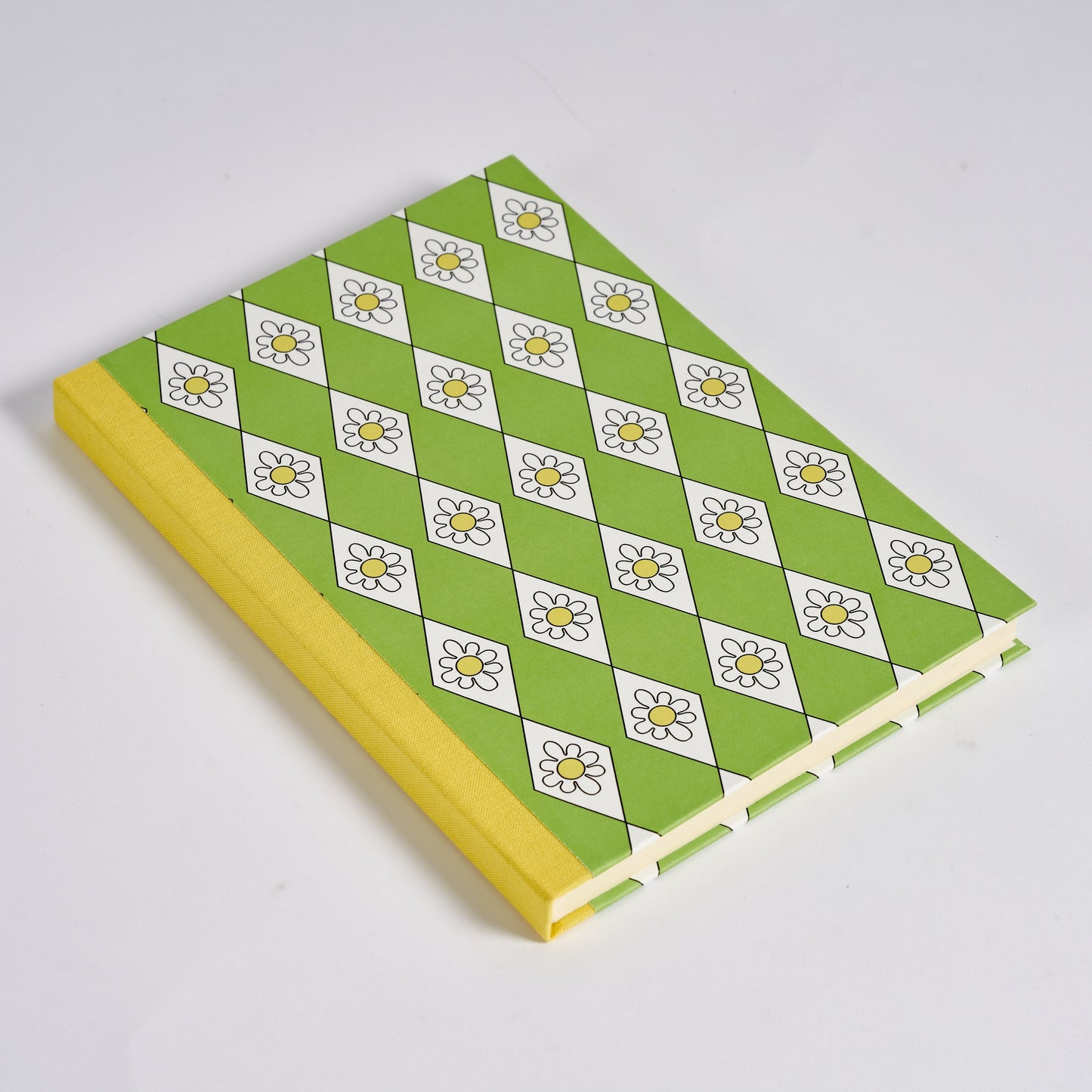 A5 Hardcover Notebook Green Diamond Daisy - Yellow