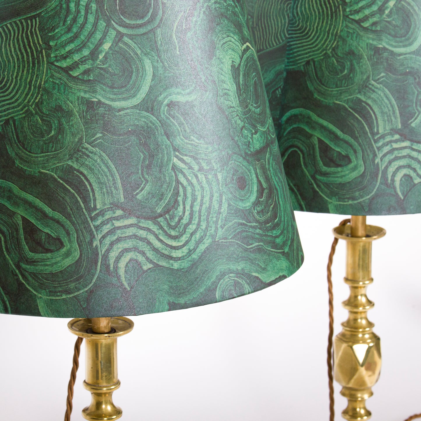 A pair of brass candlesticks converted to lamps - ’The Diamond Princess’