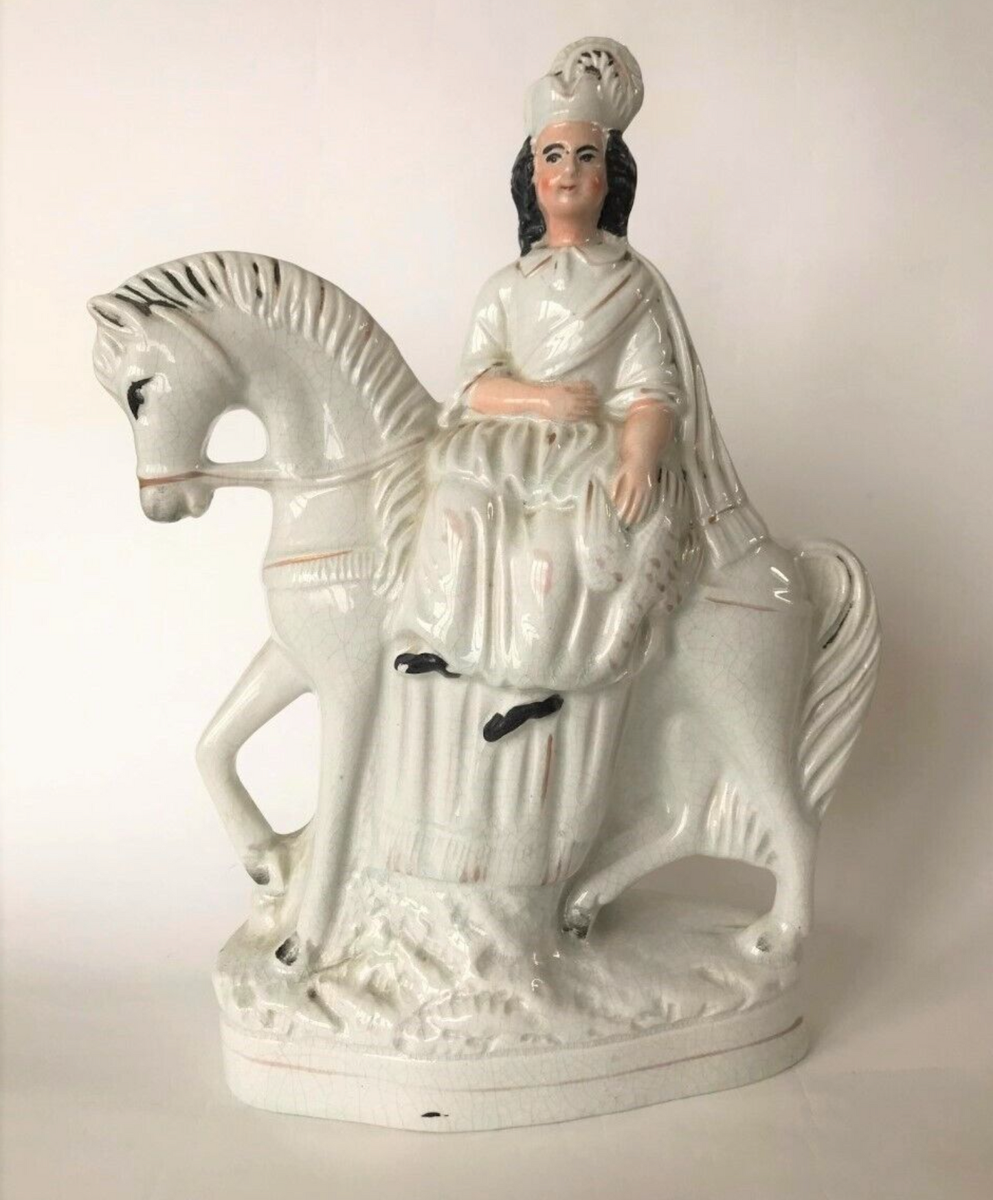 Antique Staffordshire figure flatback on horseback - 27cm