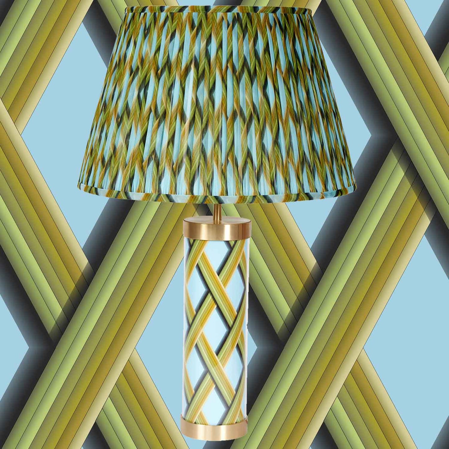 Trellis Work - Sky Blue Glass & Brass Lamp